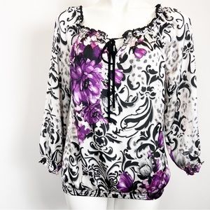 Euc WHBM floral peasant silky blouse top